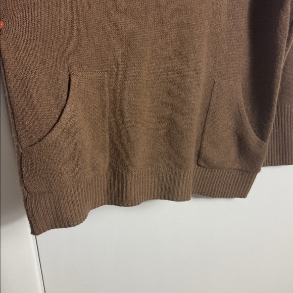 Skull Cashmere 100% Cashmere Longline Brown Pocket Front Sweater Size Small - Picture 2 of 7